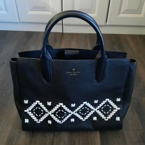 Kate Spade Meriwether Flynn Street Large Leather Tote Purse Bag Black White